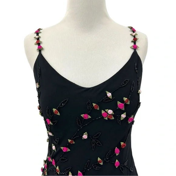 Vintage 90’s Y2K 100% Silk Dress Rose Vintage Beaded Dress Silk Slip Dress Fairy - Picture 3 of 17
